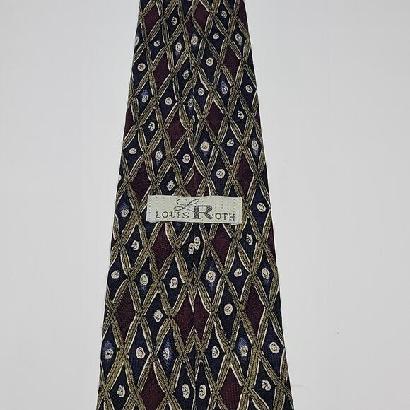 Louis Roth Men's Geometric Silk Tie Purple Navy Burgundy Gold - Picture 2 of 5